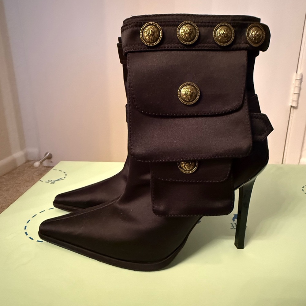 Jeffrey Campbell Black Heeled Boots with Gold Accents - Picture 2 of 6
